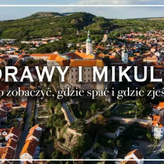 Widok na Mikulov z winnicami w tle. Miasto z czerwonymi dachami i zamkiem, idealne na wakacje.